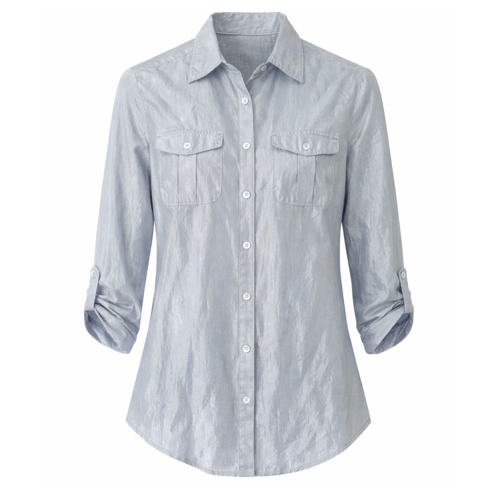 Ruby Rd. Silver Metallic Button Down Top size 8 - image 1